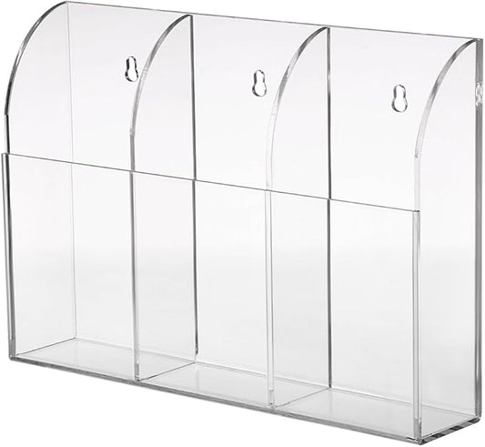 Hipiwe Wall Mount Remote Control Holder Clear Acrylic Media Organizer Storage Box Coffee Table and Nightstand Convenient Remote Control Caddy (Three Compartments)