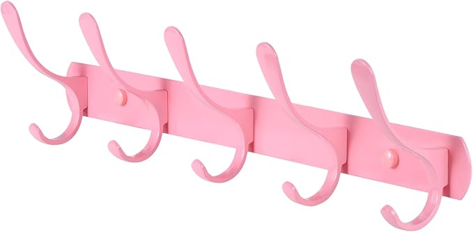 Eleckey Cute Pink Clothing Coat Rack, Wall Mounted Clothes Hooks Rack(Pink)