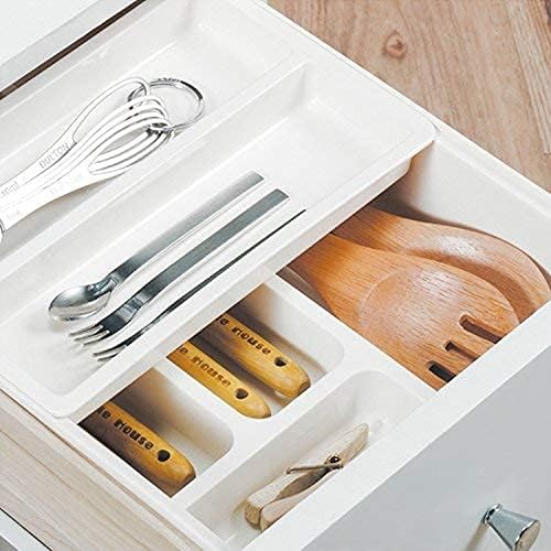 HornTide 3-in-1 Cutlery Tray, Expandable Utensils Holder, Plastic Kitchen Drawer Organizer for Silverware Storage and More - Blue