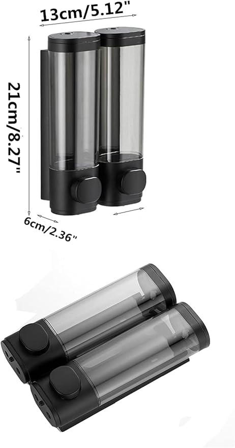 2-Chamber Soap Dispensers Wall Mount,400ml Bathroom Shower Dispenser,Press Manually Lotion Shower Soap Dispenser Use for Home,Bath,Kitchen,Hotels,Apartment,Restaurants(Black)