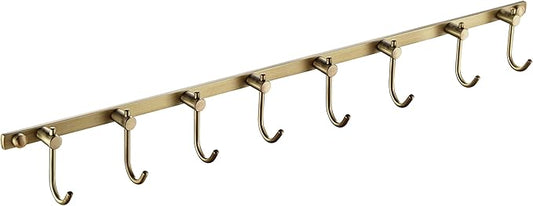 WINCASE Antique Brass Hooks, 8 Hook Coat Rack, Bath Wall Mounted Vintage Brushed Brass Bathroom Row Hooks Rustic Towels Coats Hooks