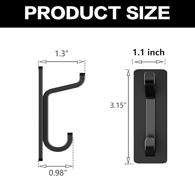 Modern Wall Mounted Coat Hooks, Black, 4-Pack, Heavy Duty Non-Perforated Design for Kitchen and Bathroom