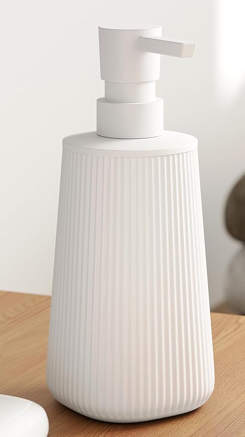 White Soap Dispenser Bathroom, Small Hand Soap Dish Soap Dispenser for Kitchen, Refillable Modern Liquid Soap Lotion Dispenser with Pump, Matte White