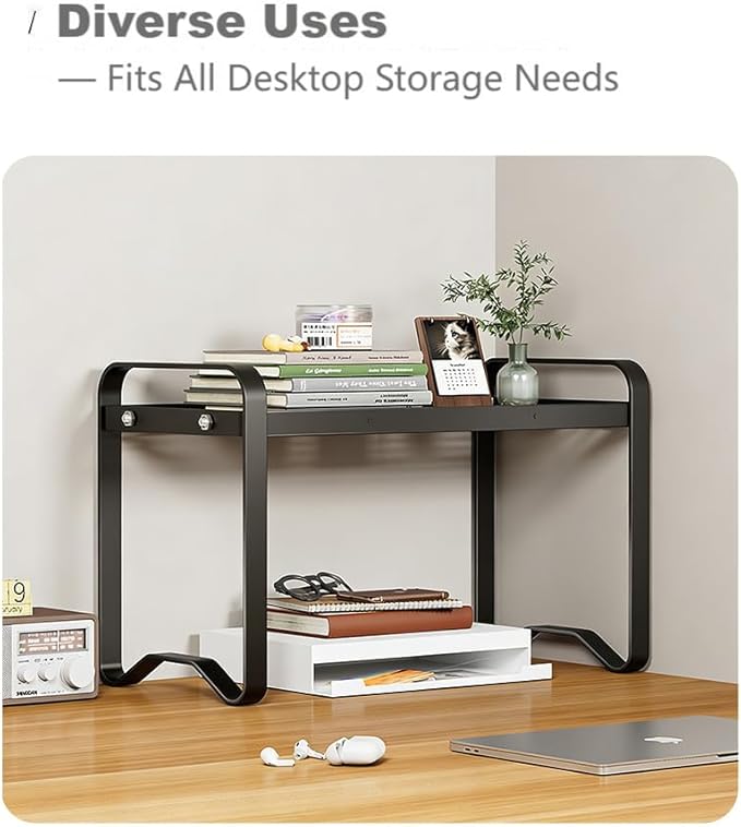 Metal Wire Cabinet Shelf - Multi-Functional Shelf Saver for Kitchen, Pantry, Countertop & Under Cabinet - Storage Solution for Spice Holder, Bookshelf & Cup Display Stand (White, 1-Tier 12" L)