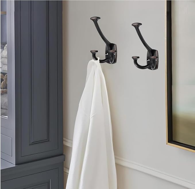 Oil Rubbed Bronze Hooks Large Wall Mounted Decorative Solid Heavy-Duty Double-Sided Coat Hooks for Hanging Towels Coats Robes Towels Bag Bathroom Wall Hooks (2 Pack)
