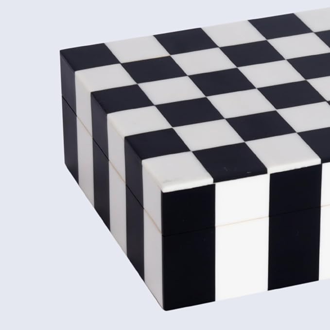 Handicrafts Home Small Decorative Storage Box with Lid – Black and White Keepsake Box, Decorative Trinket Box for Jewelry, Desk Organizer, Coffee Table & Shelf Decor – Puzzle Check 8 x 5 x 2