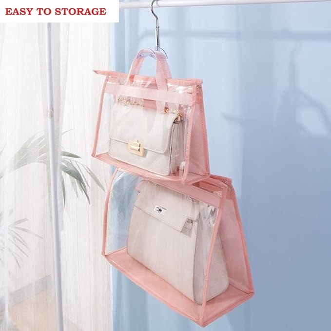 CINPIUK Handbag Dust Bags Clear Purse Storage Organizer for Closet Small to Extra Large Handbags Dust Free Bags Hanging Zipper Storage Bag with Hooks, (Pink, 4 Sizes-8PCS)