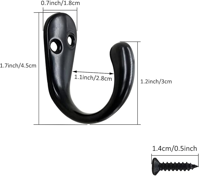 Gutapo 20pcs Black Single Prong Robe Hook, Zinc Alloy Coat Hooks Wall Mounted for Hanging Towel Hooks with 44 Screws for Coats Bag Scarf Key Hat Cup