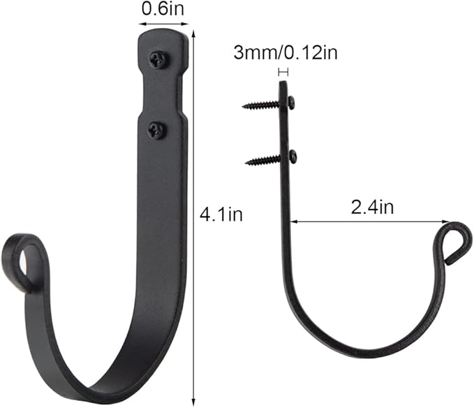 Wrought Iron Wall Mounted Hooks Heavy Duty Garage Storage Organizer Decorative Hanger for Home Garage Bathroom Kitchen Door Office Hanging Coat, Keys, Towel, Tools, Bags, Hat (Black)