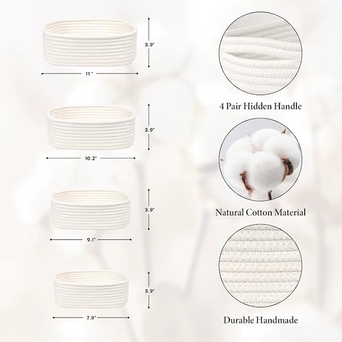 4 Pcs Storage Baskets for Organizing - Small Basket for Shelves, Easter Baskets for Kids or Gift Baskets Empty for Festivals