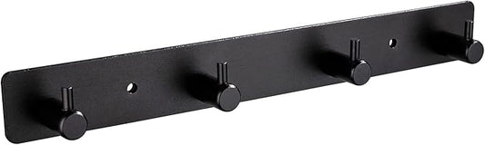 Black 4 Wall Hooks, Matte Black Bathroom Hook Rail, Self Adhesive Key Hook Rack Hanger Towel Robe Stick Hooks for Toilet Entryway Hallway Kitchen Wall Mounted