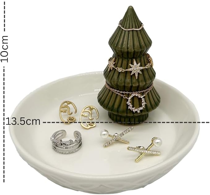 Moss Green Christmas Tree Ring Dish - Ceramic Jewelry Holder for Kitchen Sink or Vanity - Aesthetic Sage Green Room Decor, Holiday Xmas Tree Trinket Tray, Christmas Gifts for Women