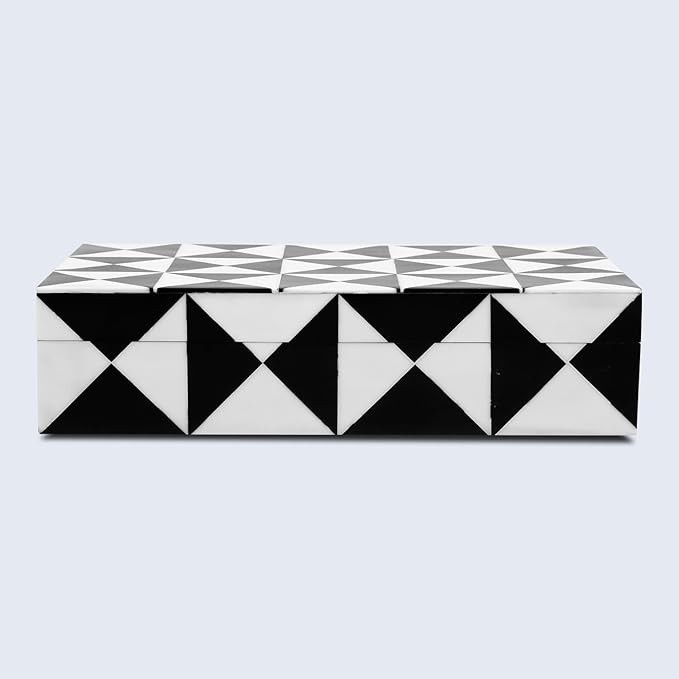 Handicrafts Home Decorative Storage Box with Lid – Black and White Decorative Remote Holder Box, Coffee Table Storage Box for Living Room, Console Table & Shelf Decor – Trianlge 10 x 6 x 2.5