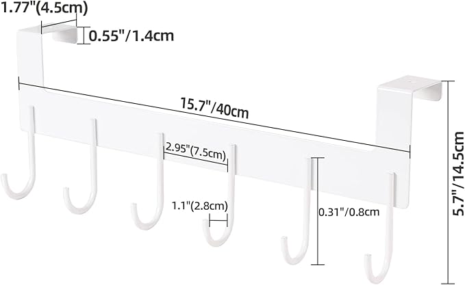 Over The Door Towel Rack, Over The Door Hooks,Heavy Duty Metal Over The Door Hanger, Door Hooks for Hanging Coat, Towel, Bag, Robe - 6 Hooks(Matte White 2Pcs)
