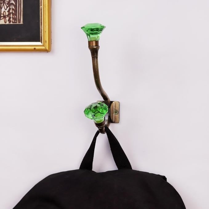 Indian Shelf 6 Pieces Glass Heavy Duty Decorative Double Wall Hooks for Hanging Coats, Jackets, Leash, Hat, Towel, Backpack, Purse, Handbag for Restroom Decors :Multicolor