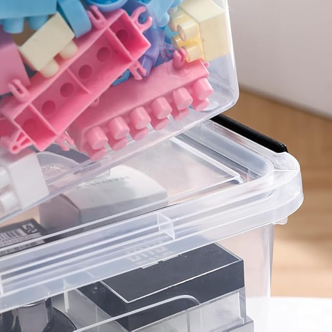 8-Pack Storage Latch Bins with Lids/Handle, 5 Quart Clear Plastic Latching Organize Box, Stackable Storage Containers for Organizing