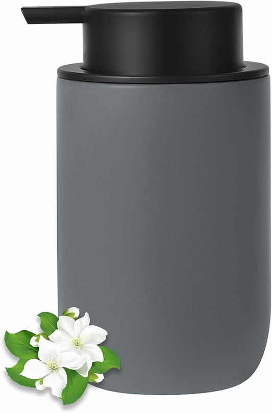 Hand Soap Dispenser for Bathroom Decro, Ceramic Liquid Pump Bottles Refillable Dish Dispenser for Kitchen Farmhouse Colleage Dorm, Matte Grey