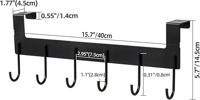 Over The Door Hooks, Over The Door Hanger, Heavy Duty Metal Over The Door Towel Rack, Door Hooks for Hanging Coat, Towel, Bag, Robe - 6 Hooks(Matte Black 2Pcs)