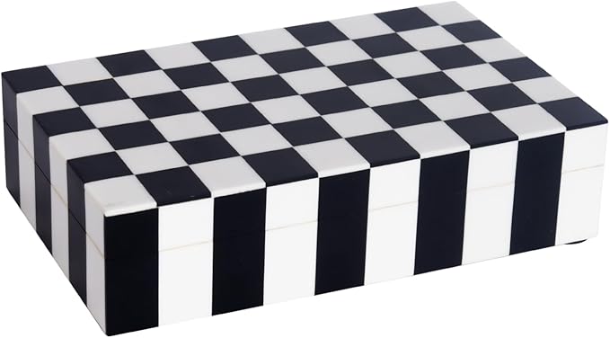 Handicrafts Home Small Decorative Storage Box with Lid – Black and White Keepsake Box, Decorative Trinket Box for Jewelry, Desk Organizer, Coffee Table & Shelf Decor – Puzzle Check 8 x 5 x 2