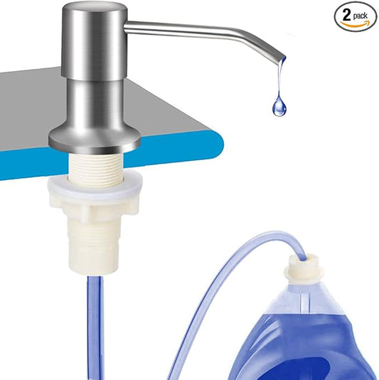 Dish Soap Dispenser for Kitchen Sink (Brushed Nickel), Countertop Sink Soap Dispenser Water Pump with 47” No-Spill Extension Tube Kit Design for Kitchen Bathroom, No More Refills （Sliver）