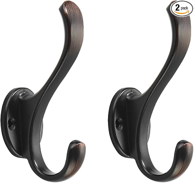khtumeware Coat Hooks 2 Pack Hardware Towel Hooks for Hanging Coats Oil Rubbed Bronze Robe Hooks Wall Mounted for Key Towel Bags Cup Hat