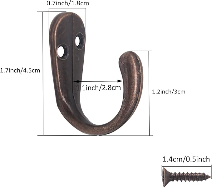 Gutapo 20pcs Copper Single Prong Robe Hook, Hooks for Hanging, Flat Coat Hooks Wall Mounted for Hanging Towel Hooks with 44 Screws for Coats Bag Scarf Key Hat Cup