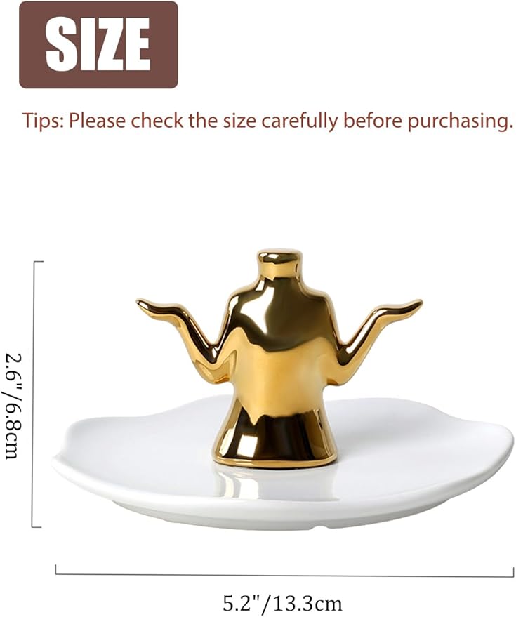 Gold Jewelry Holder with Tray â Ceramic Ring Dish, Earring Stand, Necklace & Bracelet Organizer â Decorative Trinket Dish Jewelry Organizer for Vanity, Dresser, or Nightstand