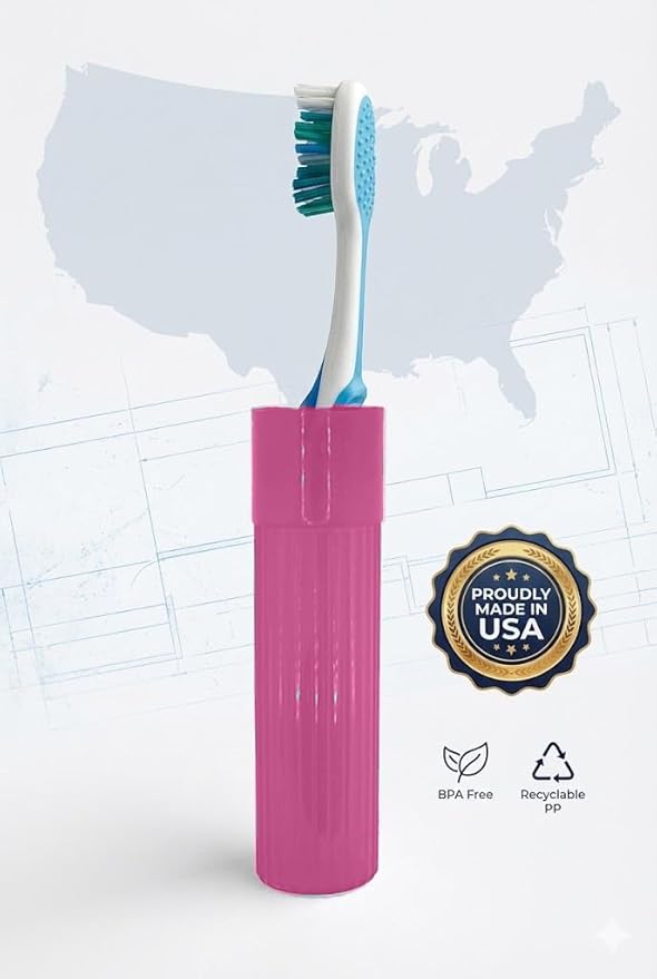 Toothbrush Holder - Pink, Made in USA, with Ventilation Holes, for Toothbrush Covers, Toothbrush Holder, Toothbrush Soft, Durable Design, Hygienic Bathroom Accessory