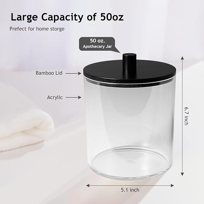 SheeChung 3 Pack 50oz Matte Black Bamboo Lid Apothecary Jar, Modern Laundry Pods Container, Industrial Organization & Storage Jar, Shatterproof Plastic Canister for Scent Beads with Stickers & Spoon