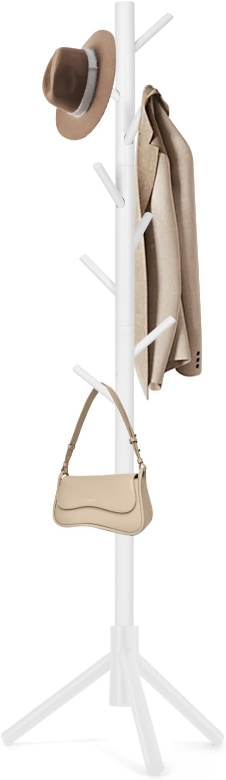 Coat Rack, Freestanding Coat Rack with 8 Hooks and 3 Adjustable Size Tree Coat Racks for Bedroom, Hallway, Entrance, Office, for Hats, Coats, Scarves, Handbags