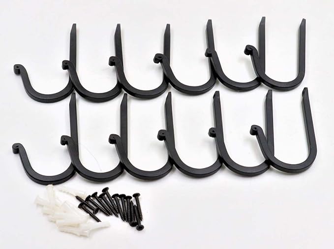 THDC Single Prong Wrought Iron Hooks, Vintage Hand Forged Iron Curved Metal Fasteners – Decorative Colonial Wall Décor, Heavy Duty Wall Hooks, Hangers for Keys, Coats, Robe, Bags, Home, Kitchen (12)
