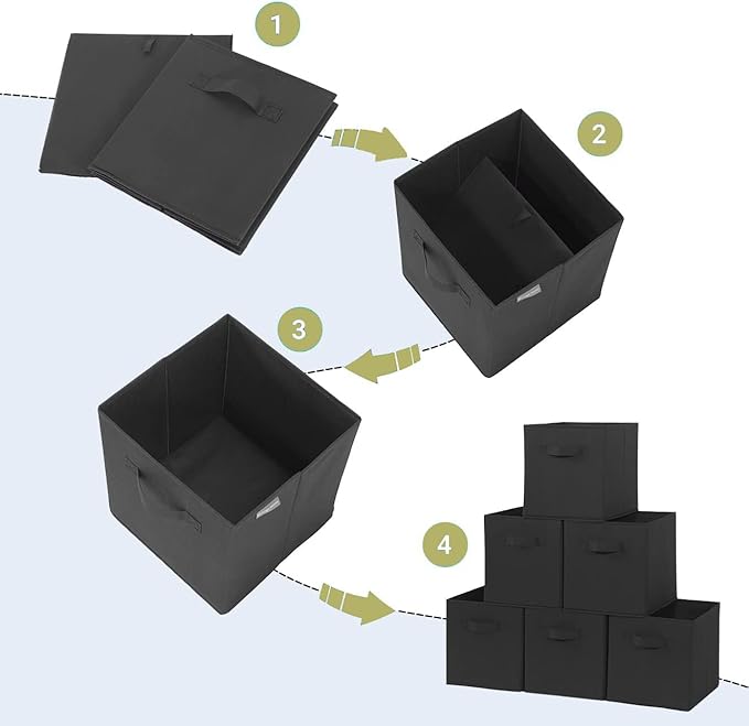 Storage Cubes, 11 Inch Cube Storage Bins, Set of 4, Fabric Foldable Storage Bins With Handles, Closet Storage Organizer Bins, Cubby Clothing Storage Baskets for Shelves, Black