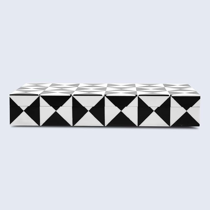 Handicrafts Home Large Decorative Storage Box with Lid – Black and White Coffee Table Storage Box, Remote Control Holder, Keepsake Storage Box for Living Room & Shelf Decor – Trianlge 12 x 6 x 2