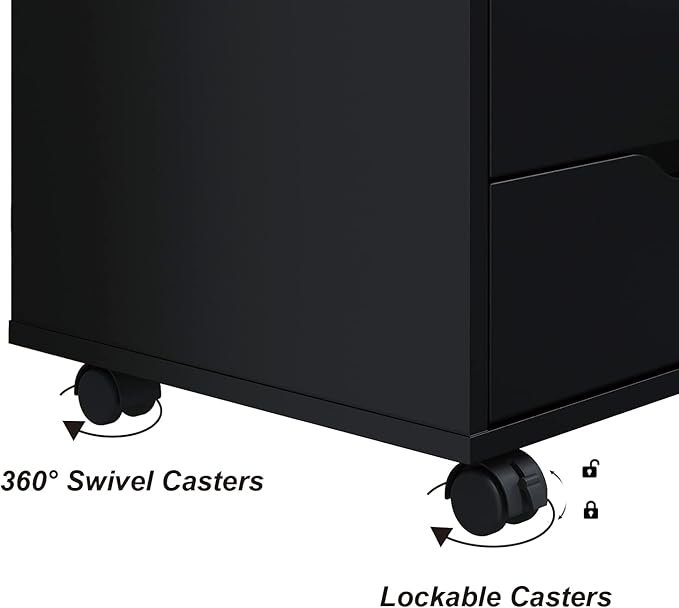 Panana 5/7 Drawer Chest, Wooden Tall Dresser Storage Dresser Cabinet with Wheels, Office Organization and Storage, Bedroom Furniture (Black, 7 Drawer)