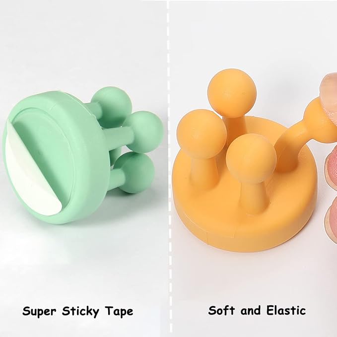 4 Pcs Silicone Waterproof Toothbrush Holders,Multi-Function Self Adhesive Hooks for Hanging Key Clothes Towel Cable for Kitchen Bathroom Home Office Green