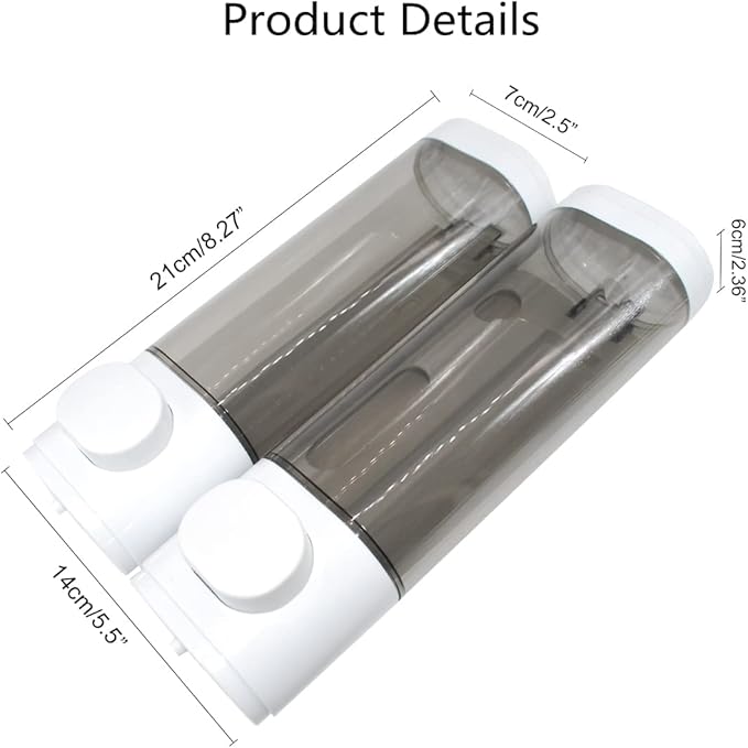 2-Chamber Soap Dispensers Wall Mount,400ml Bathroom Shower Pump Dispenser,Press Manually Lotion Shower Soap Dispenser Usefor Home,Bath,Kitchen,Hotels,Restaurants(White)