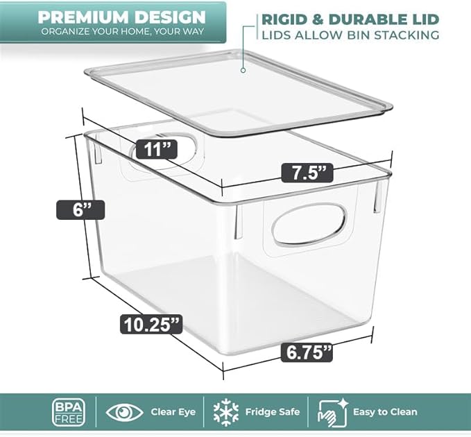Sorbus Large Clear Plastic Storage Bins with Lids, Clear Stackable Storage Bins, Laundry Room Organizer Bins, Office, Classroom, Playroom, Bathroom, Laundry Room Organization and Storage (8 Pack)