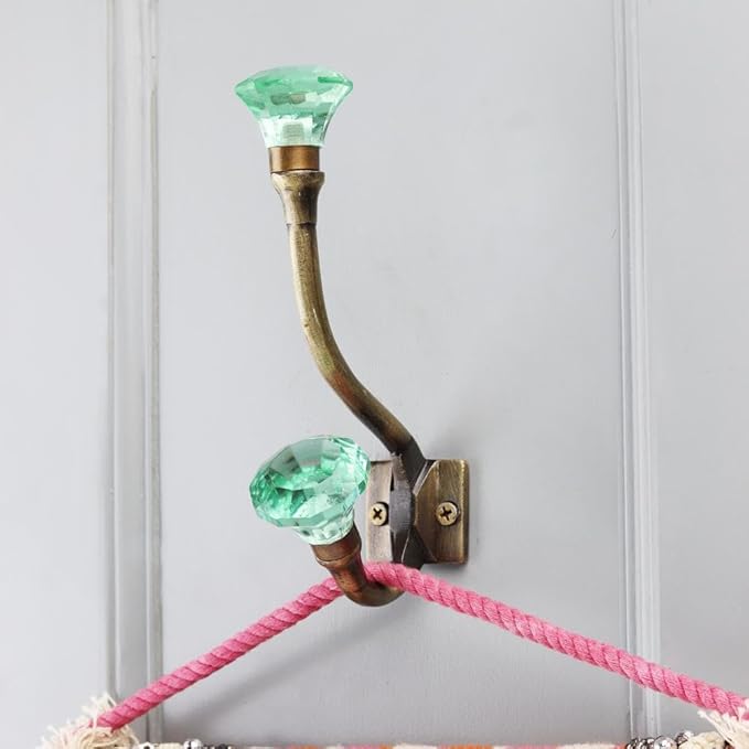 Indian Shelf 6 Pieces Glass Heavy Duty Decorative Double Wall Hooks for Hanging Coats, Jackets, Leash, Hat, Towel, Backpack, Purse, Handbag for Restroom Decors :Multicolor
