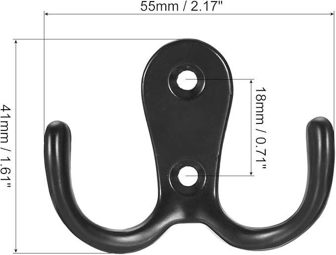 uxcell Wall Hooks, 10Pcs - Zinc Alloy Double Prong Retro Hook, Hooks for Hanging Towel Coat Backpack Clothes Scarf Keys Hat Cup (Black)