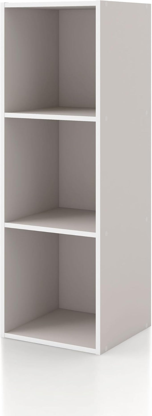 Homes: Inside + Out Apexa 3-Cube Storage Organizer Shelves, Stackable Wood Bookcase Fits Cubby Bins for Organization, Dorm Teen Room Decor & Home Office, Taupe Grey