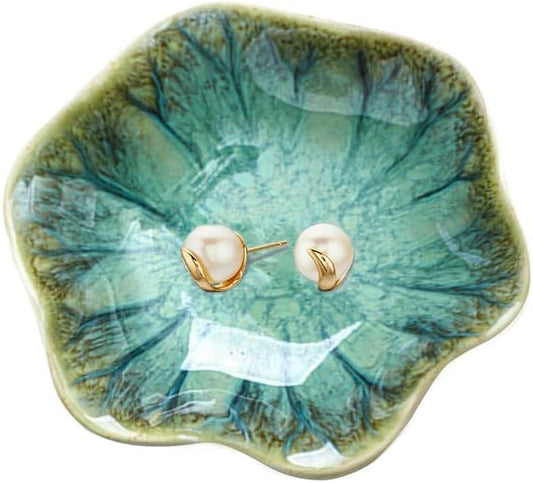 Ceramic Jewelry Dish,Leaf Jewelry Tray Key Tray,Jewelry Holder,Small Ring Dish Holder Jewelry Plate Trinket Dish Catchall Tray Nightstand Decor For Entryway Table Green Room Decorï¼Crystal Greenï¼
