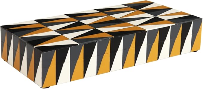 Handicrafts Home Large Decorative Storage Box with Lid – Black and White Coffee Table Storage Box, Remote Control Holder, Keepsake Storage Box for Living Room & Shelf Decor – Puzzle Guild 12 x 6 x 2