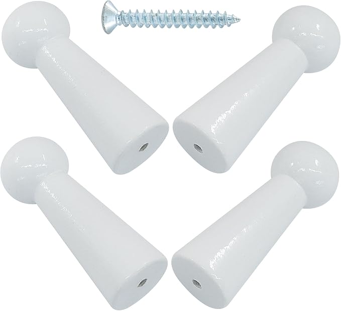10Pcs Wooden Screw Hooks, Solid Wooden Wall Hooks Screw-On Coat Hooks, DIY Wood Coat Hooks for Hanging Jacket/Towel/Mug/Clothes Crafts(Style-2,White)