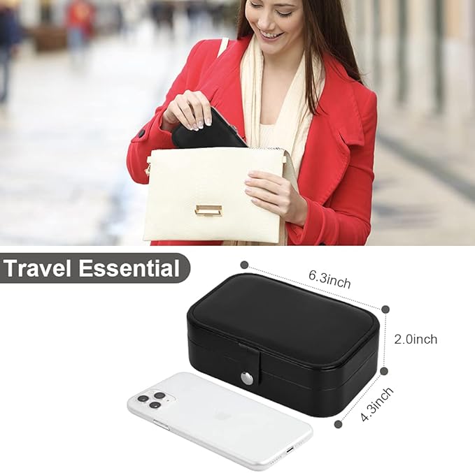 jiemei Jewelry Box, Travel Jewelry Organizer Cases with Doubel Layer for Women’s Necklace Earrings Rings and Travel Accessories (Black02)