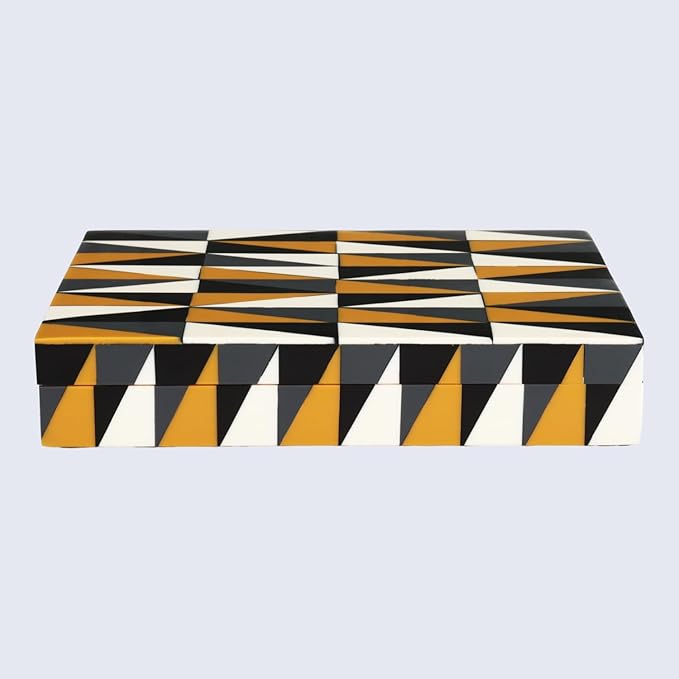 Handicrafts Home Decorative Storage Box with Lid – Black and White Decorative Box for Remote Controls, Slim Coffee Table Storage Box for Shelf, Desk & Living Room Decor – Puzzle Guild 8 x 6 x 1.5