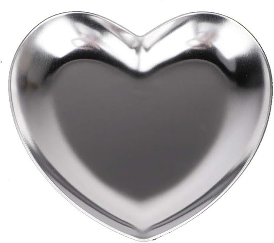 Tyenaza Heart Shaped Jewelry Box, Stainless Steel Heart Shaped Plate Tea Tray Fruit Tray Cosmetics Jewelry Organizer(Silver)