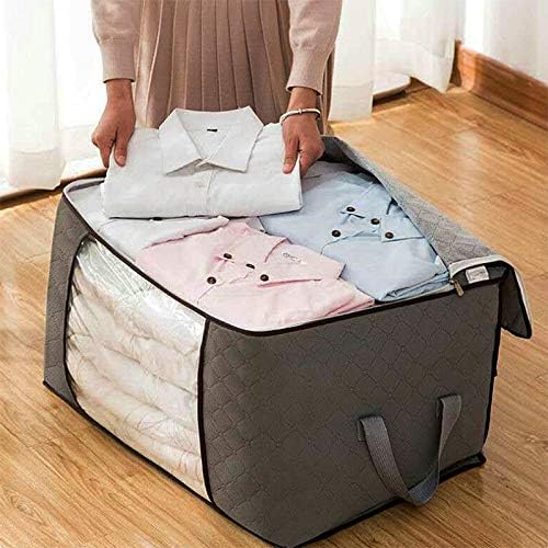 4 Pack Foldable Large Storage Bags 28 x 20 x 12 (L x W x H) inch for Comforter Quilt Blanket Clothes with Clear Window & Handles - Easy to Fit King Size Comforter Set - Closet Under Bed Organizer