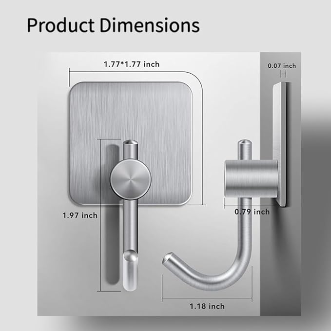 Adhesive Towel Hooks for Bathroom 4 Pack, Silver Self Adhesive Hand Towel Holder for Hanging Towels, Lightweight Clothing, Perfect for Bathroom, Closet, Cabinet, and Behind Doors