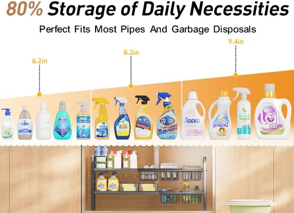 Under Sink Organizers and Storage,Detachable Panels and Baskets,Under Sink Storage,Adjustable 2 Tier Under Kitchen Sink Organizer (5 partitions)