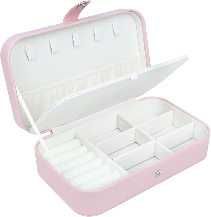 Travel Jewelry Box,Upgraded Travel Jewelry Case,Portable Jewelry Boxes for Women,PU Leather Jewelry Box,Travel Jewelry Organizer for Necklaces,Rings,Earrings,Bracelets,Black